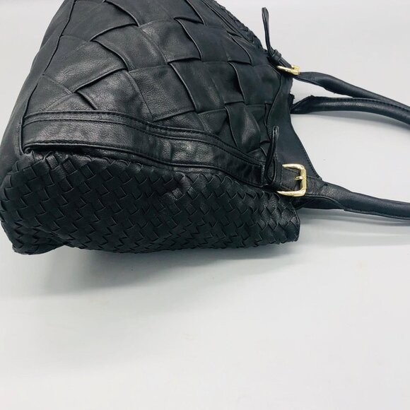 Gianni Bini hand bag tote weaved black gold buckle 5 pockets 12x14" READ - Picture 5 of 13
